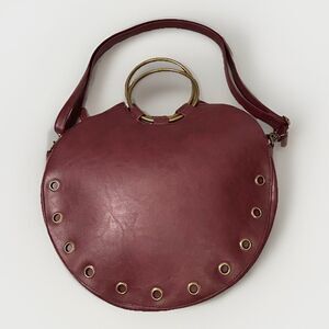 Large Round Handbag with Metal Handles Crossbody Convertible Faux Leather